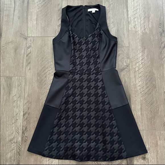 EUC Piperlime Houndstooth Faux Leather Black Dress Size 2 - Picture 2 of 11